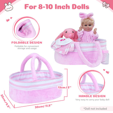 Babeside 8 Pcs Baby Doll Clothes With Bassinet For 8-10-12 Inch Baby Doll,Baby Doll Clothes Outfit Accessories Fit Newborn Baby Doll Girl