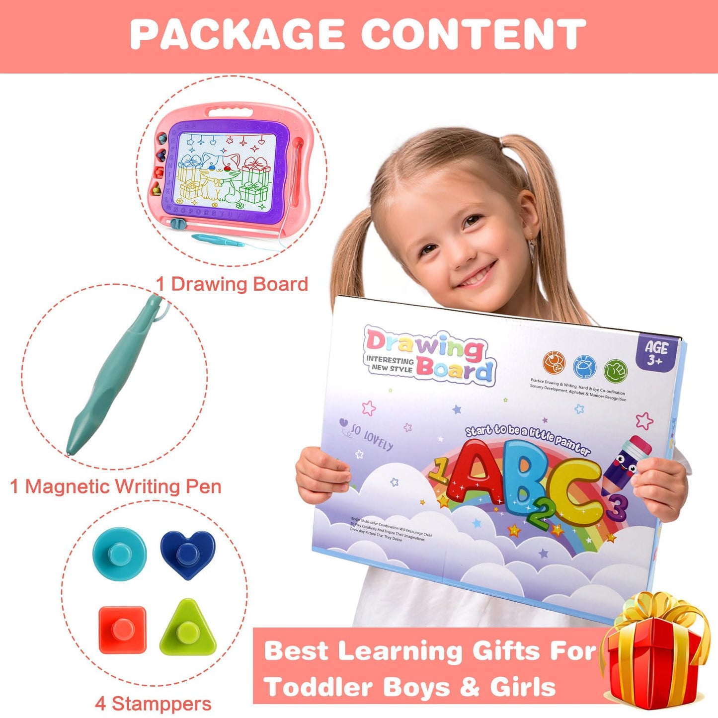 Wellchild Magnetic Drawing Board - Large Plastic Doodle Pad for Kids, A-purple, Ideal Toddler Toy for 3-Year-Olds, Perfect Gift for Any Occasion