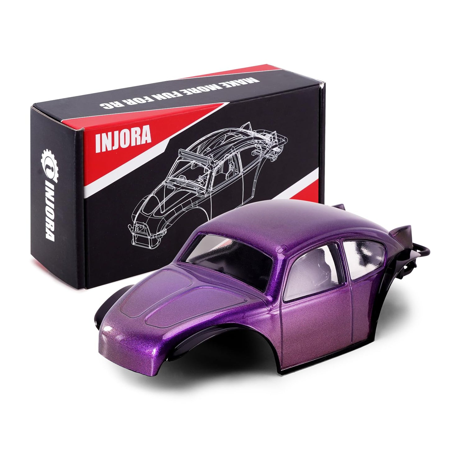 INJORA BUG24 Body with Roll Cage for 1/24 Axial SCX24 C10 JLU Bronco Base Camp Upgrade(Purple)