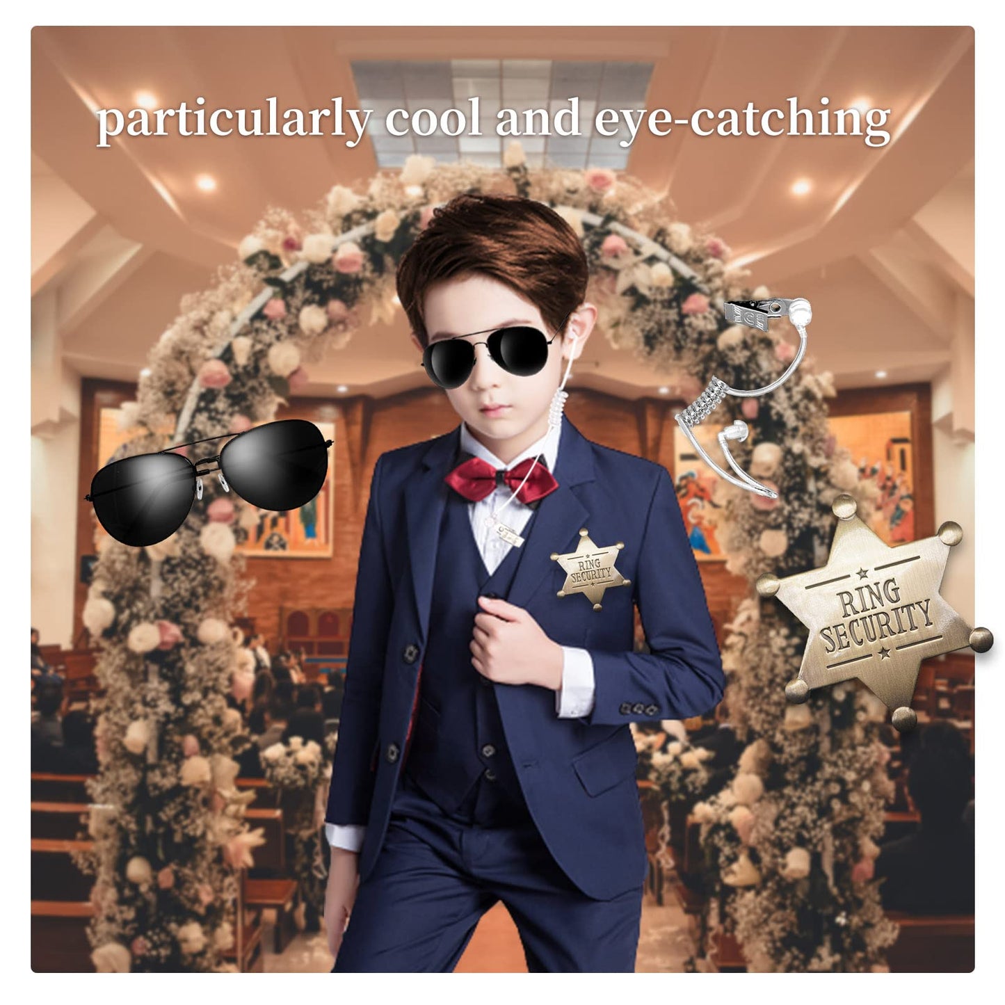 Huwane Ring Security Wedding Ring Bearer Gifts Secret Service Cosplay Set Police Spy Fbi Toys Accessory, Include Acoustic Earpie