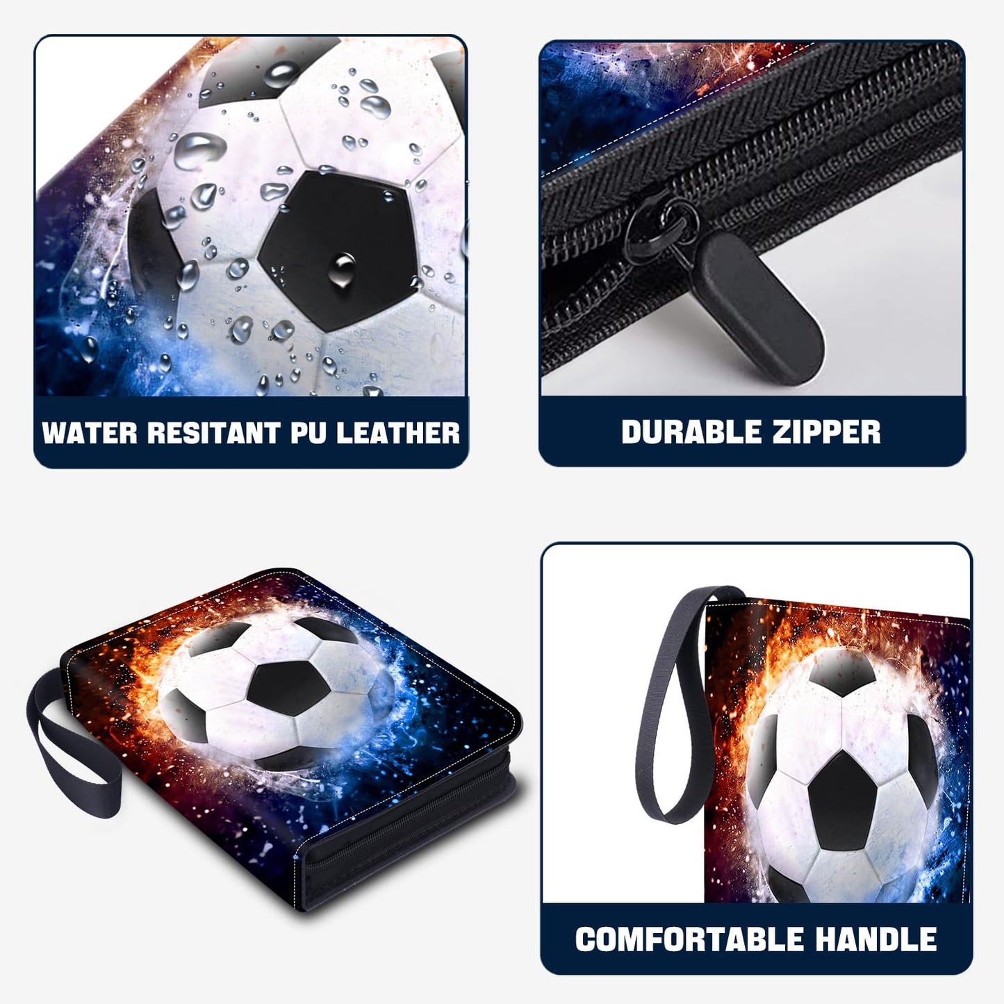 Hesplus 900 Pockets Soccer Card Binder, Soccer Trading Cards Display Case With Soccer Card Sleeves Card Holder Protectors Set Fo
