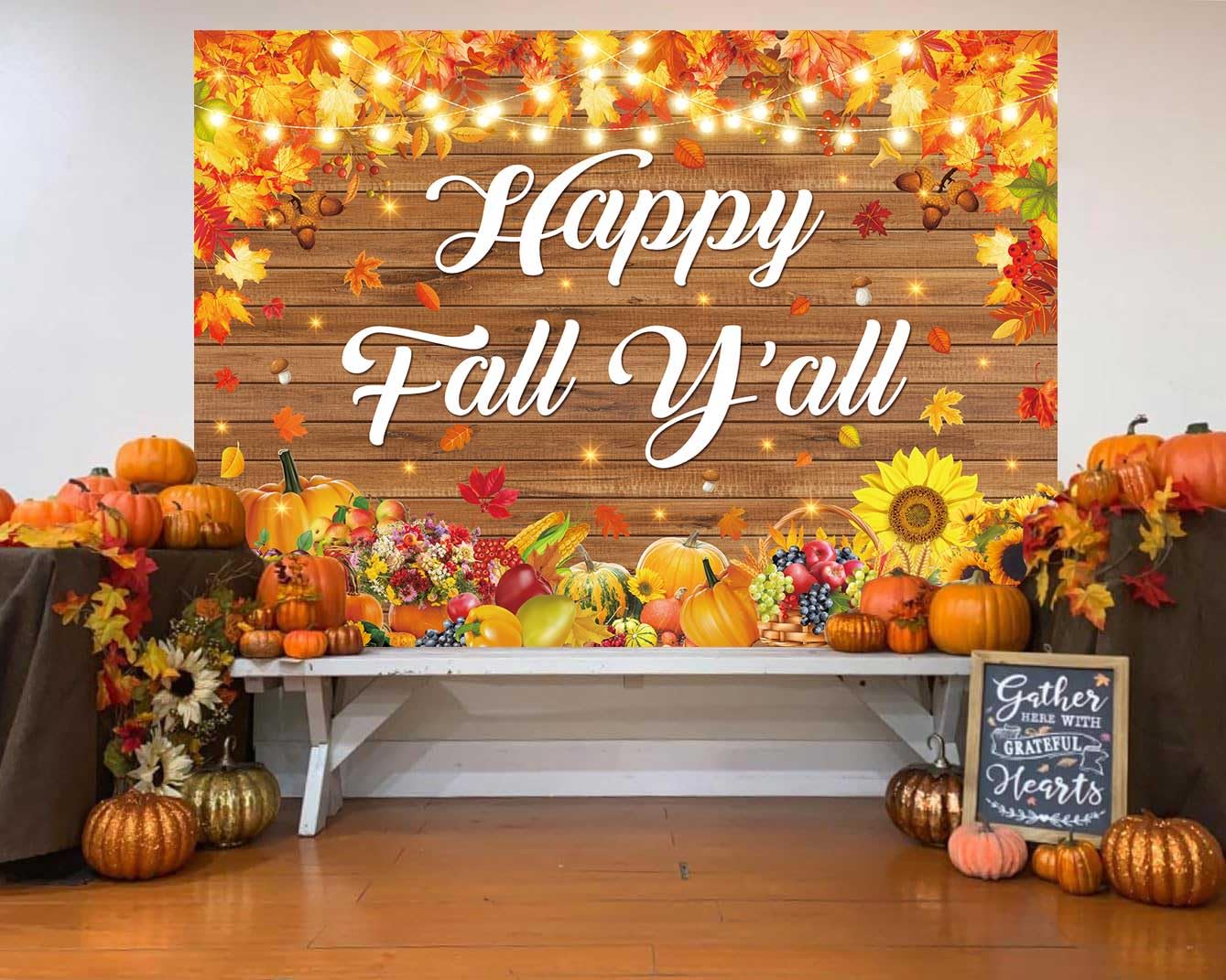 Happy Fall Yall Banner Backdrop 6x4FT Autumn Maple Leaf Harvest Pumpkin Background Happy Thanksgiving Party Decorations Supplie