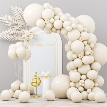 Voircoloria 130Pcs White Sand Balloons Different Sizes 18'' 12'' 10'' 5'' Off White Party Latex Balloons For Birthday Baby Showe