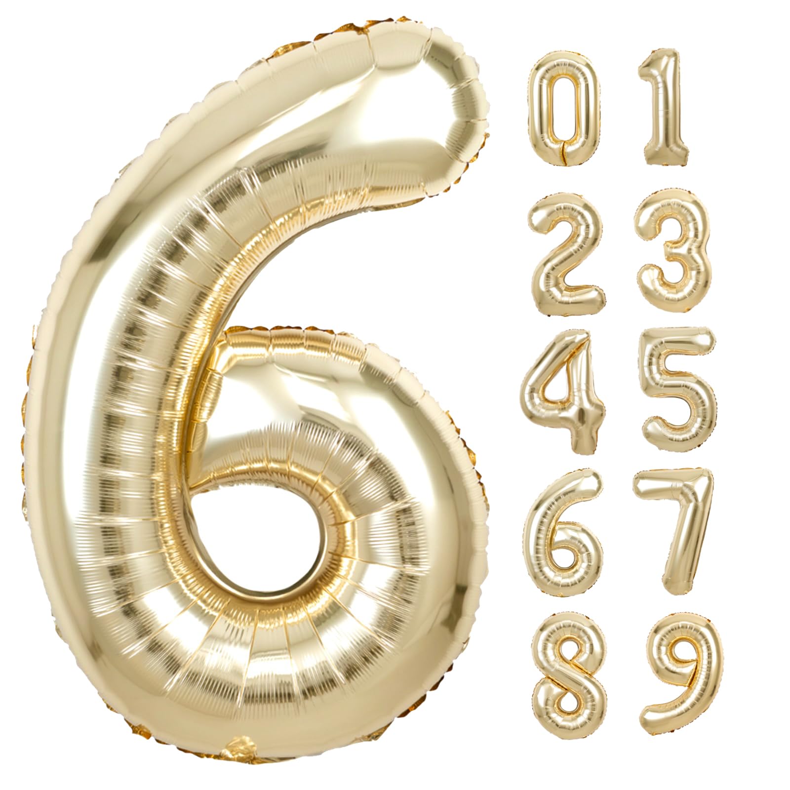 40 Inch Giant White Gold Number 6 Balloon, Helium Mylar Foil Number Balloons For Birthday Party, 6Th Birthday Decorations For Ki