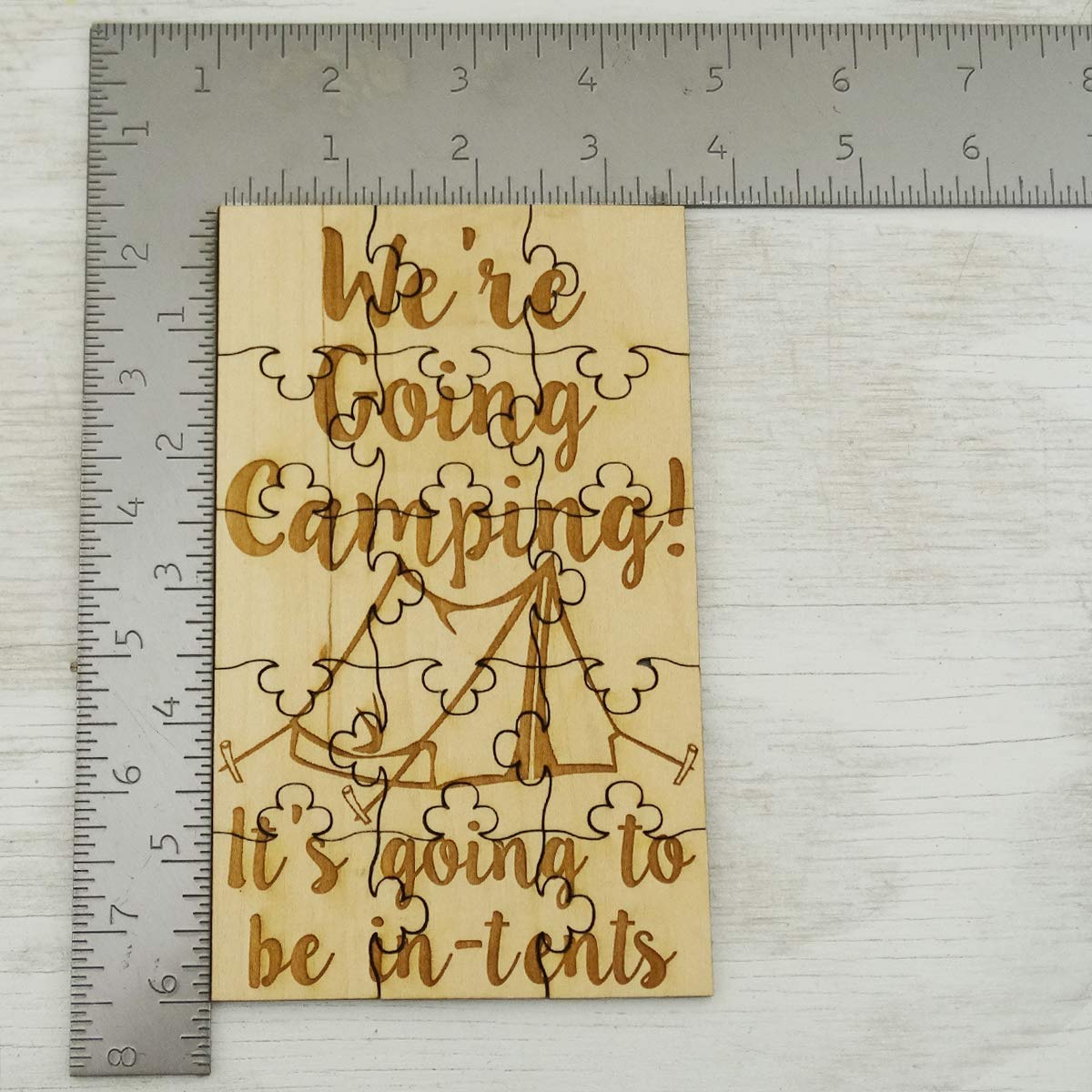 We'Re Going Camping! It'S Going To Be In-Tents - 15 Piece Wood Jigsaw Puzzle, 6'' X 3.5'' Surprise Vacation Trip Reveal