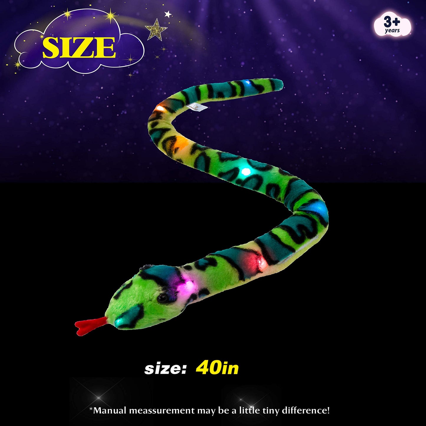 Houwsbaby 40 Green Realistic Light Up Snake Stuffed Animal Snake Plush Toy Glowing Up Stuffed Animal for Practical Jokes,Playt