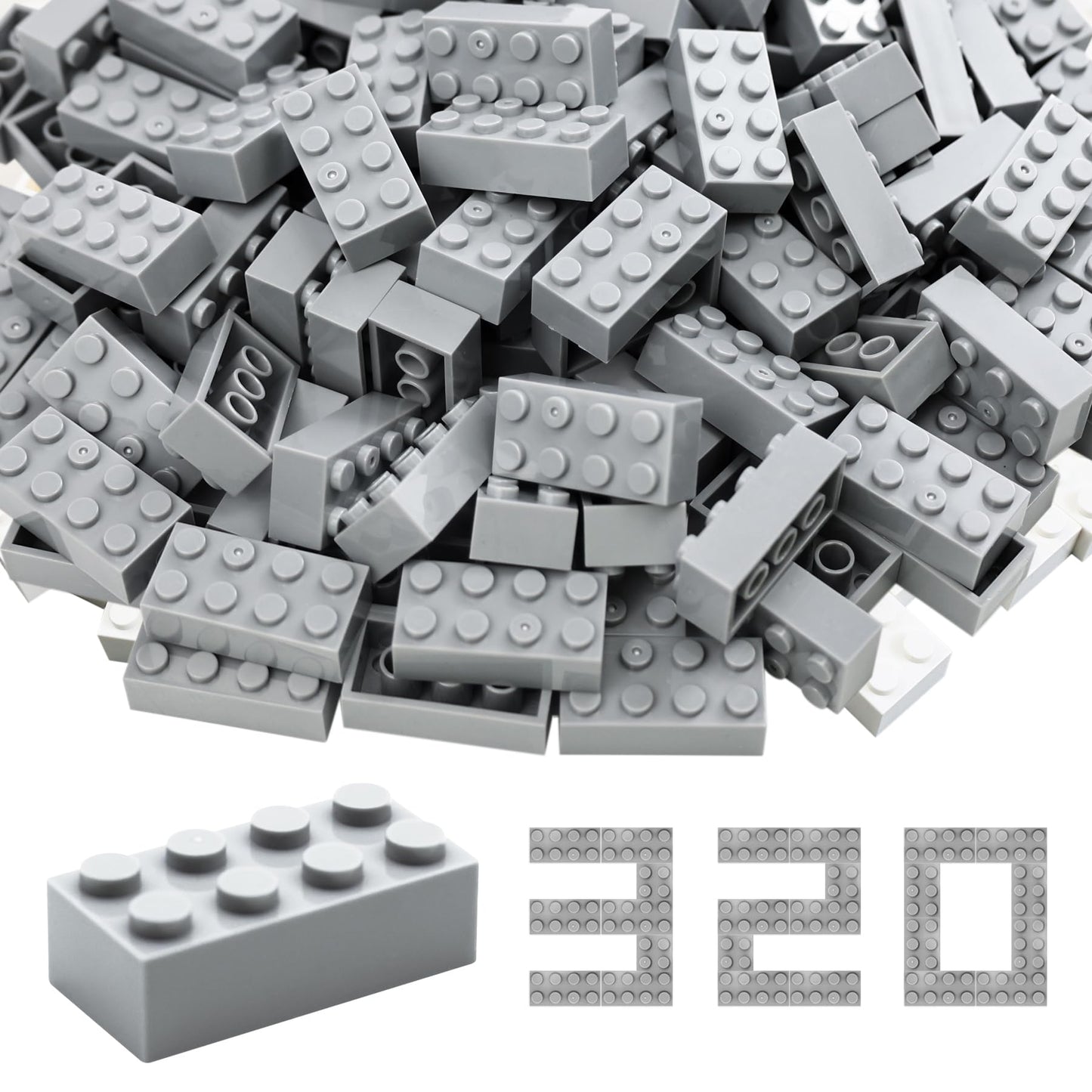 Wyswyg 2X4 Building Bricks 320 Pieces, Transparent Blue Bricks Bulk Kit, Basic Parts Accessories, Classic Creative Building Blocks Set, Compatible With Major Brands