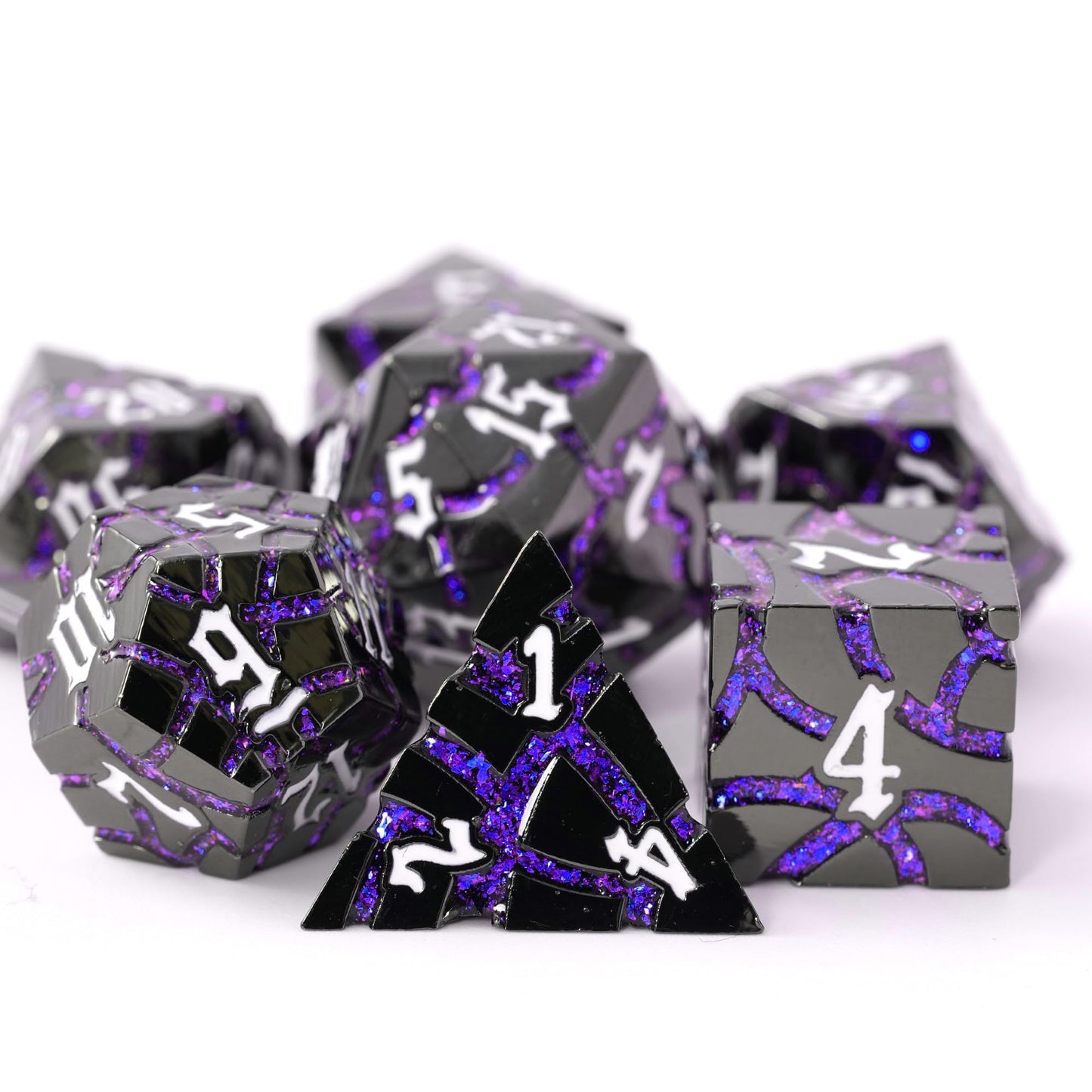 Soar Forge Metal Dice for DND - Beautiful Cracked Glitter Metal Dice Set - Polyhedral Dice Compatible with Dungeons and Dragons