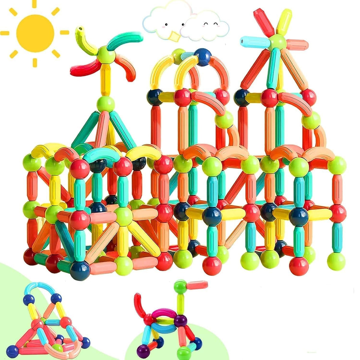 Antriksh Craft 36 Pcs Magnetic Blocks For Kids Montessori Educational Toy With Magnet Pop Tubes Balls Stem Building Construction