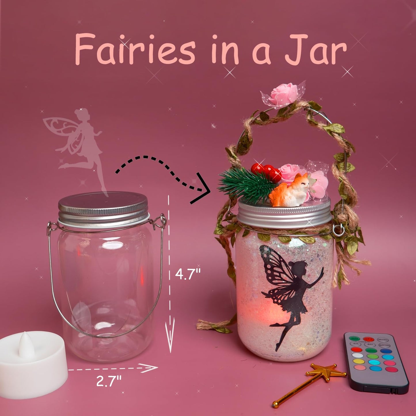 FOMOMDI DIY Fairies in a Jar, Color Changing Fairy Lantern Night Light Kit with Remote Control, Kids Girls Birthday Holiday Gift