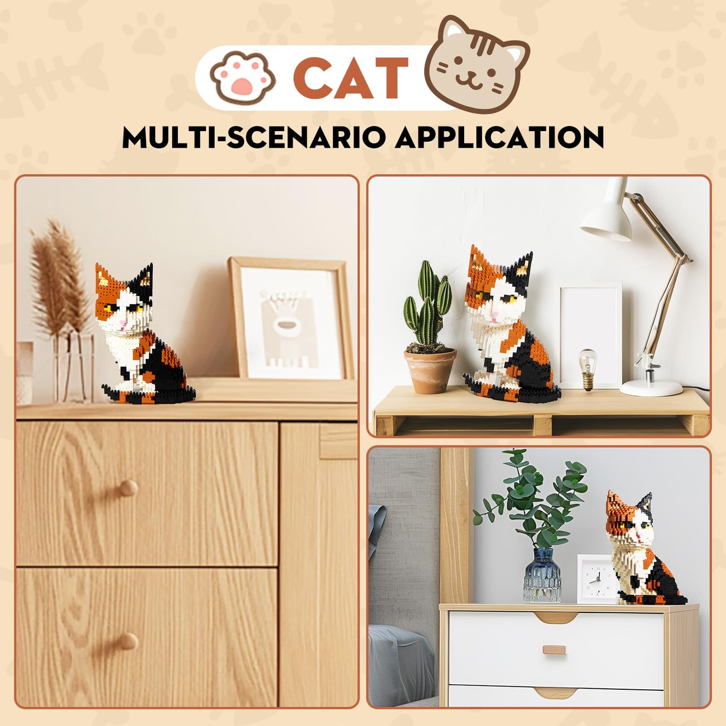 GaoDeBuChou Cat 3D Micro Puzzle Building Block Set, 1300 PCS, Calico, Medium, STEM Gift for Ages 8-14