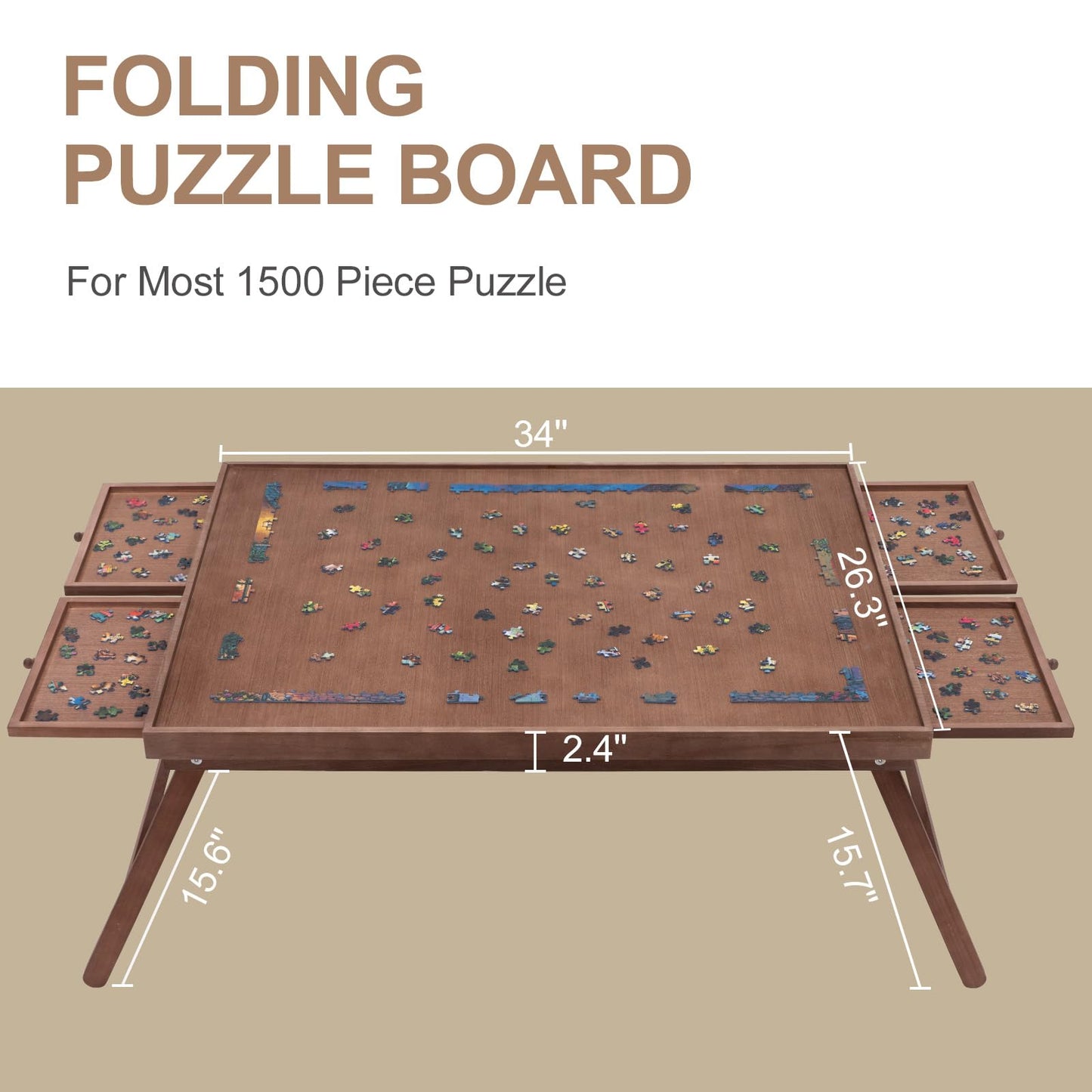Teakmama 1500 Piece Wooden Jigsaw Puzzle Board With 4 Drawers, Folding Puzzle Table With Protective Cover, Puzzle Board With Leg