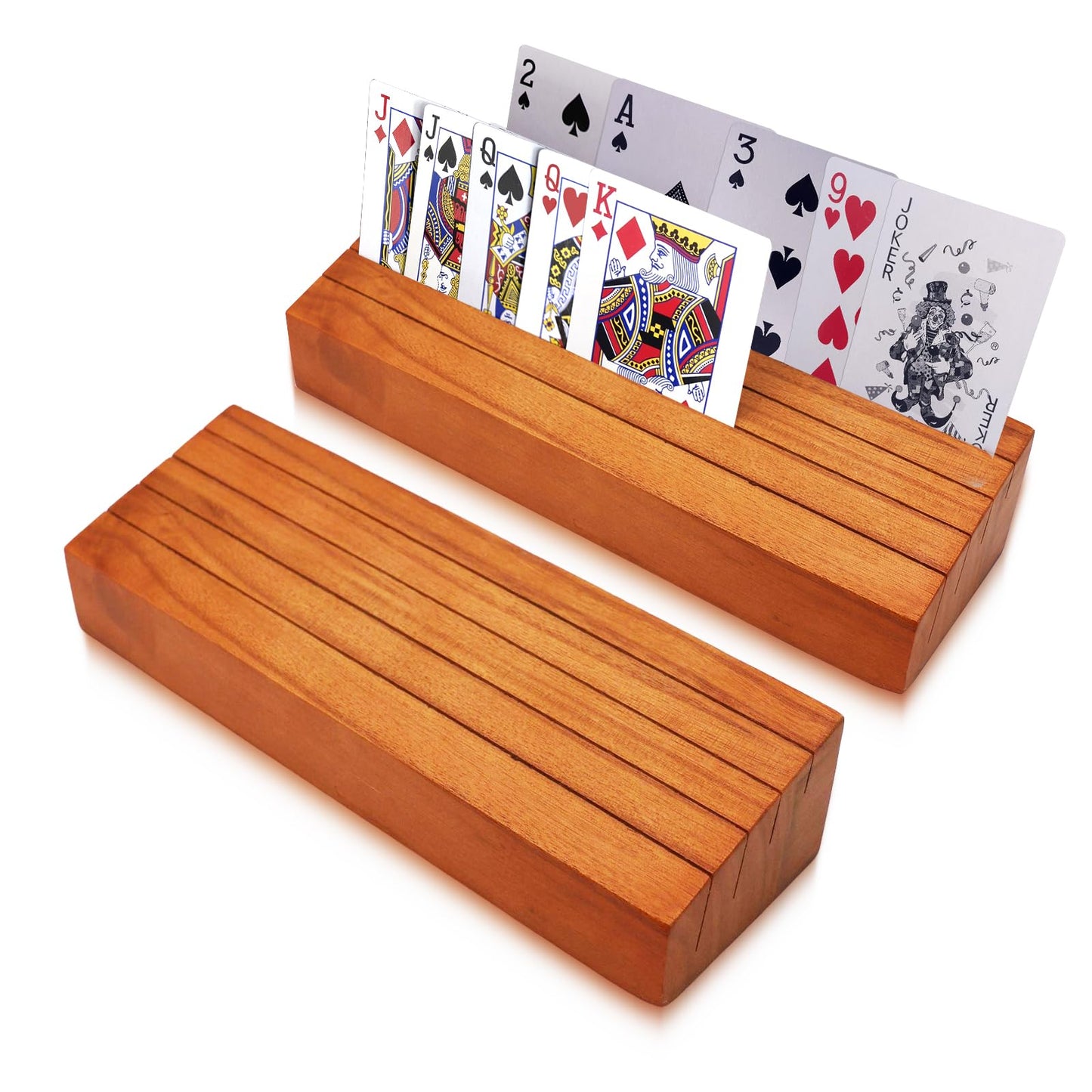 Hismocal 2 Pack Playing Card Holders Deck Stand, Play Cards Holder For Kids Or Elder People, Hands-Free Wood Holder Racks Set Of