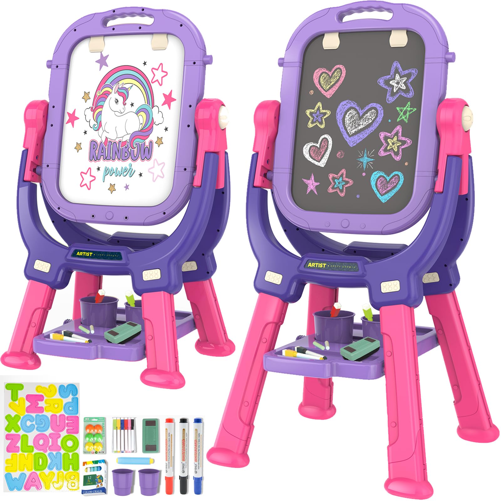 Victostar Easel for Kids, Rotatable Double Sided Adjustable Standing Art Easel with Drawing & Writing Accessories for Kids Boys 