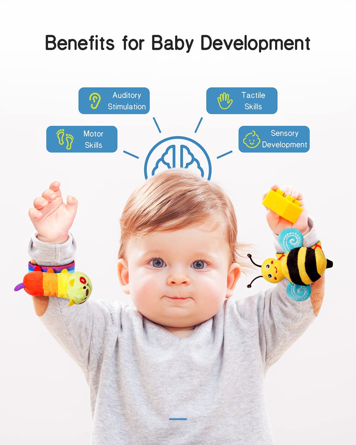 Infinno Baby Wrist Rattle Socks And Foot Finder Set, Perfect Baby Toys For 0-12 Months Newborn Boys And Girls As Baby Shower Gif