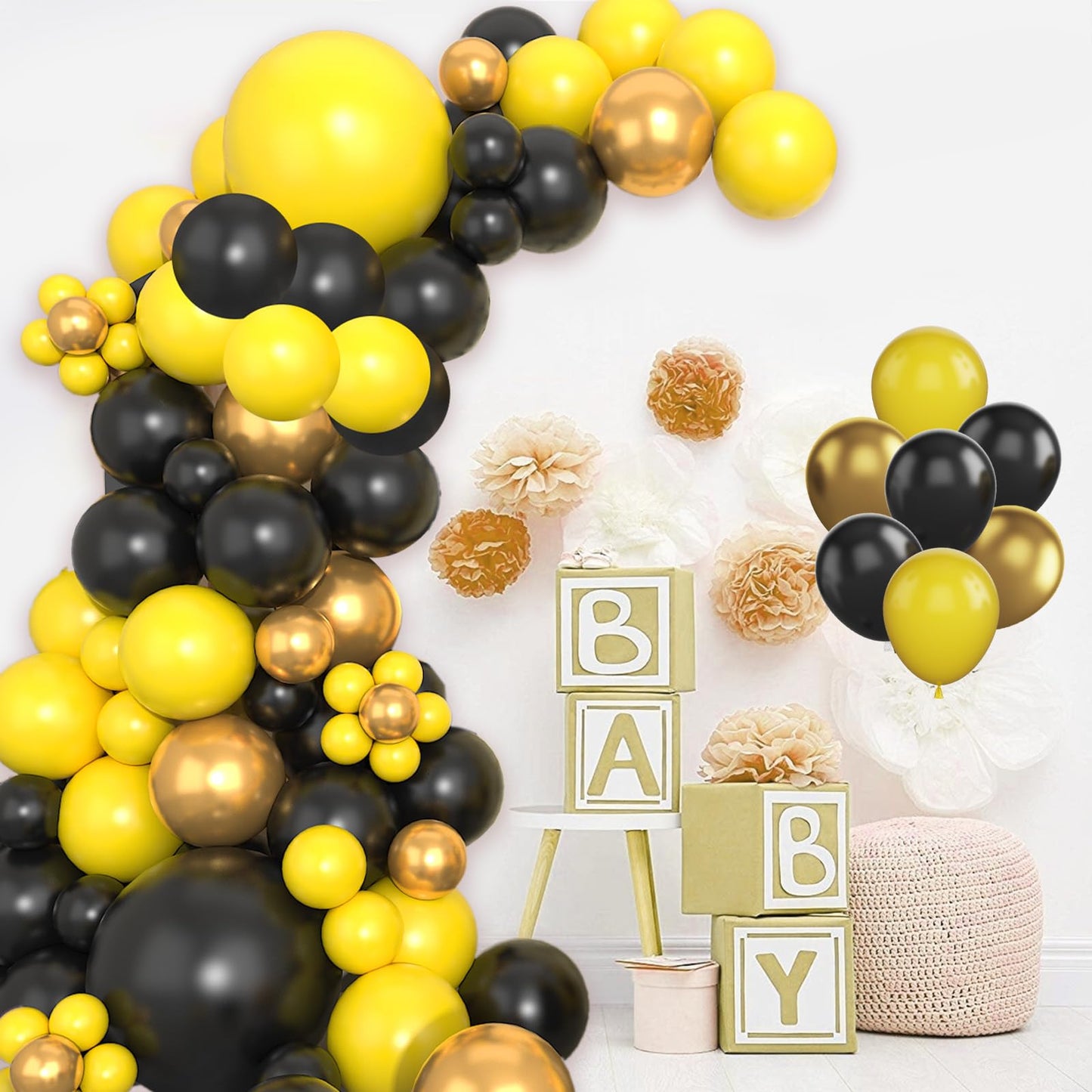 Paready Balloon Arch Kit - 113pcs Yellow & Black Garland - Rubber Metallic Balloons for Birthday, Bee Theme Party, Baby Shower, Wedding