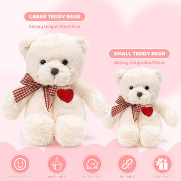 Riuhot Teddy Bear Plush With Heart Cute White Teddy Bear Stuffed Animal Valentine'S Day Soft Stuffed Anamals Bear Plushie Christ