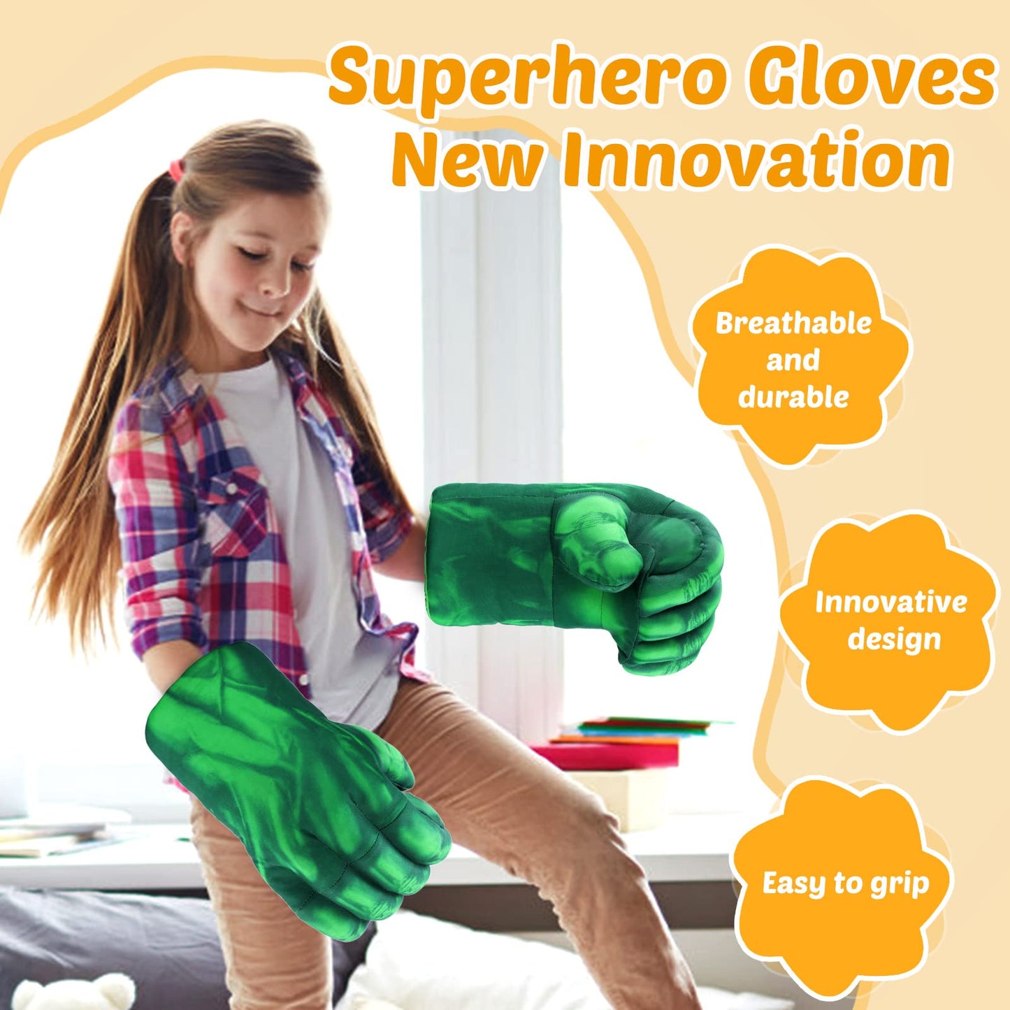Xymtoy Superhero Gloves For Kids,Plush Breathable Superhero Fists For Kids Interactive Toys Unique Boy Girl Birthday Gift,Green
