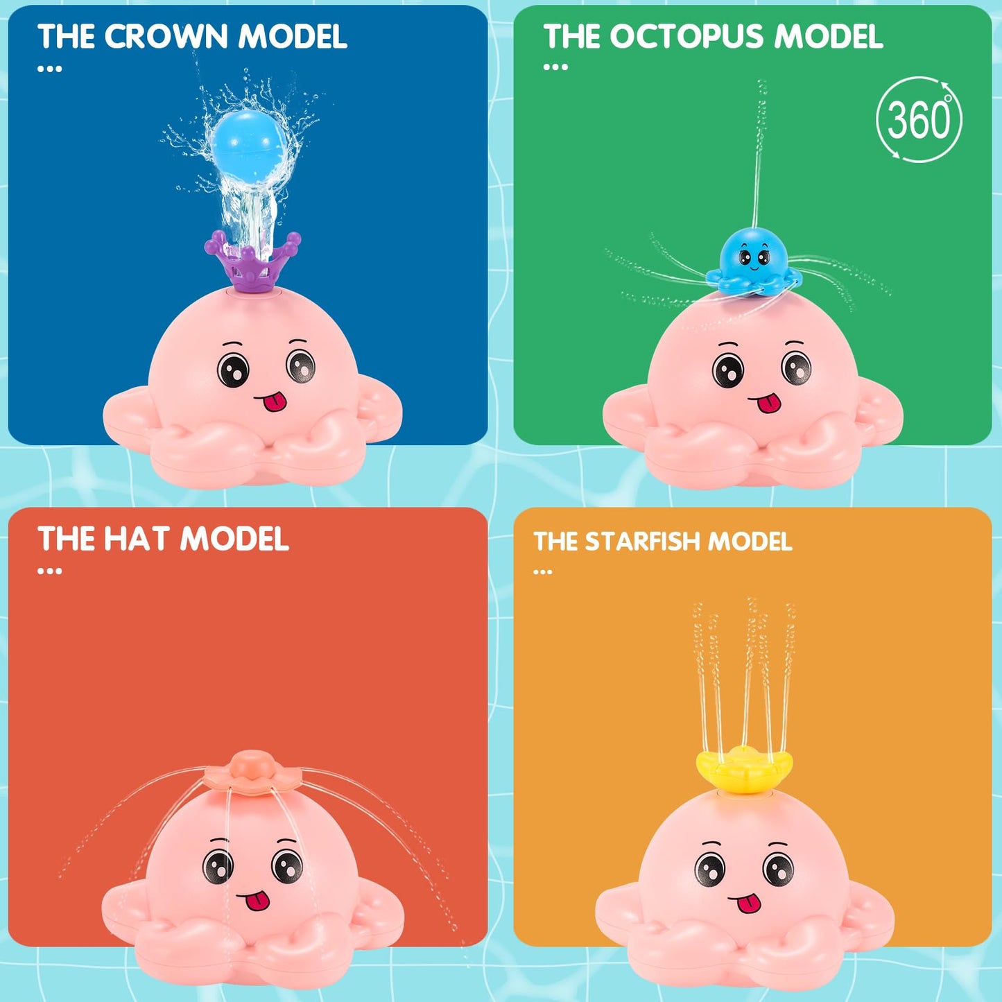 4 Modes Octopus Bath Toys, Rechargeable Baby Bath Toys, Light Up Bath Toys Sprinkler Bathtub Toys For Toddlers Infant Kids, Auto