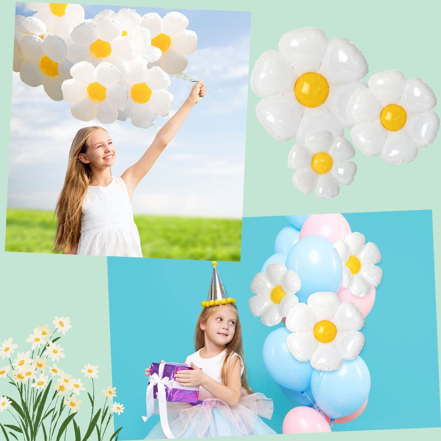 Novwang Daisy Balloons, 18Pcs White Daisy Flower Balloons Party Decorations For Birthday Wedding Baby Shower Party Decorations Supplies(Huge Balloon X 3, Medium X 5, Small X 10)