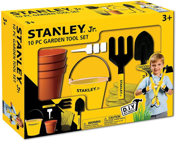 Red Tool Box Stanley Jr - 10-Piece Garden Tools Set with Sun Hat and Bag for Kids