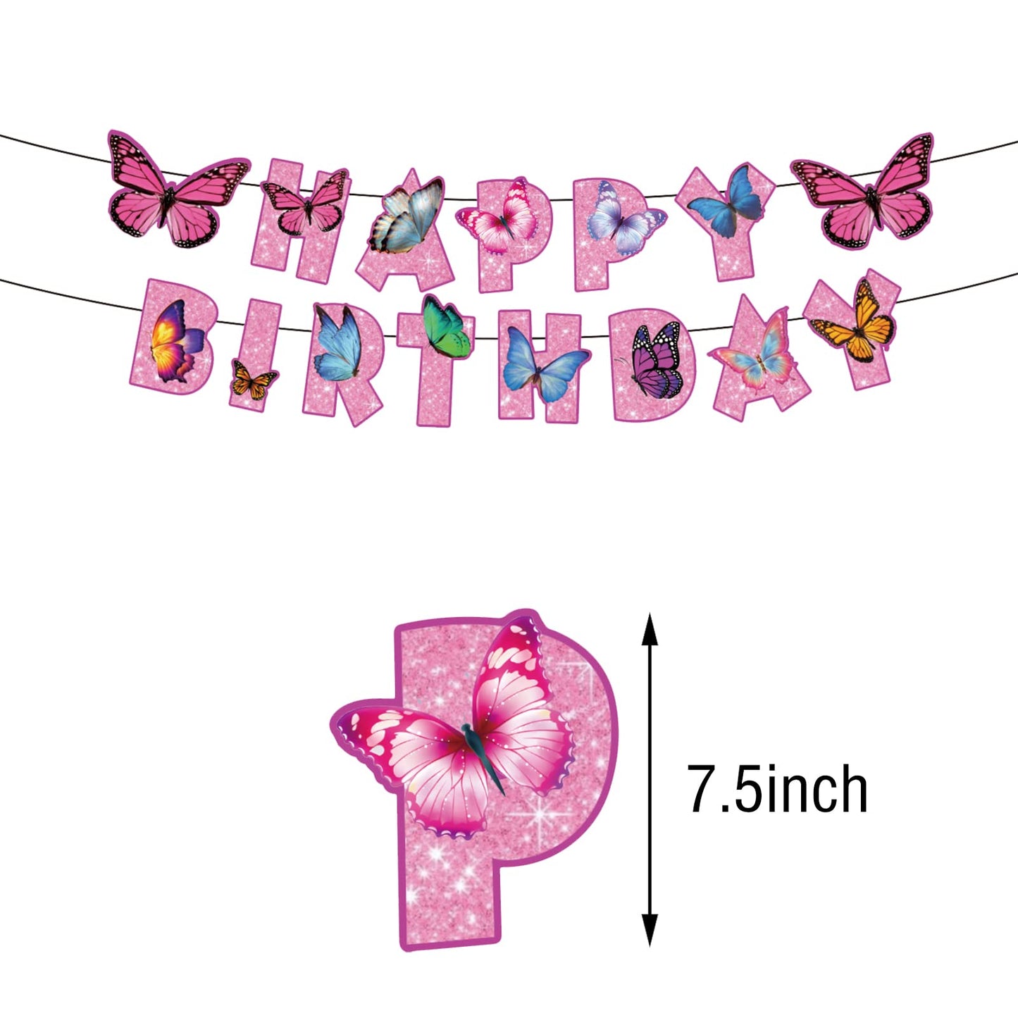 BIEUFBJI Butterfly Birthday Decorations Happy Birthday Banner Decor Fairy Happy Birthday Banner Fairy Garden Birthday Party Supp