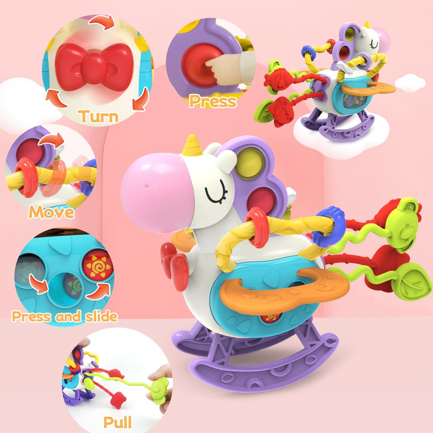 Seveclotree Babies Toys For 12 Months,Sensory Toys For Toddlers 1-3, 3 In 1 Activities Busy Cube,Pull String Teether And Baby Ti