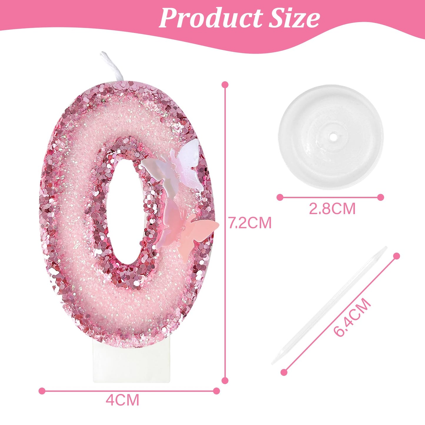 JonesLi Birthday Candles?Glitter Butterfly Cake Toppers Pink Sequins Wedding Numeral Cupcake Decorations?Suitable for Girl and b