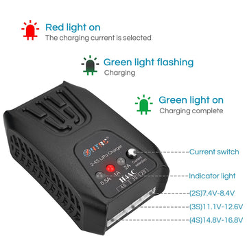 Universal Lipo Charger for 2s 3s 4s Lipo Battery, 2.0A Lipo Battery Charger with Balance for 7.4-14.8V RC Hobbies Packs AC 20W R