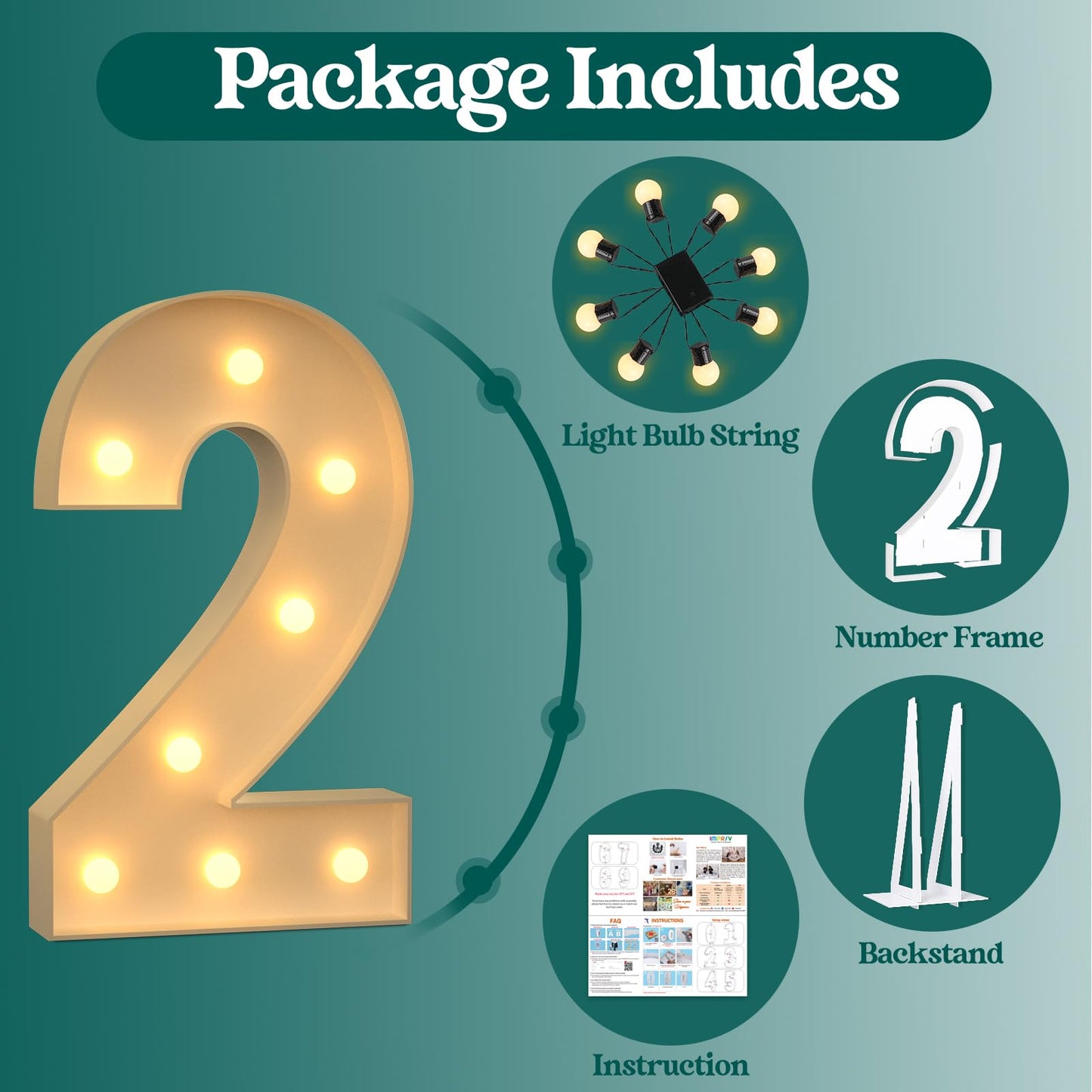 3Ft Marquee Numbers, Light Up Numbers 2 For 2Nd 20Th 21St Birthday Decorations, Big Numbers For Party Decorations, Large Light U
