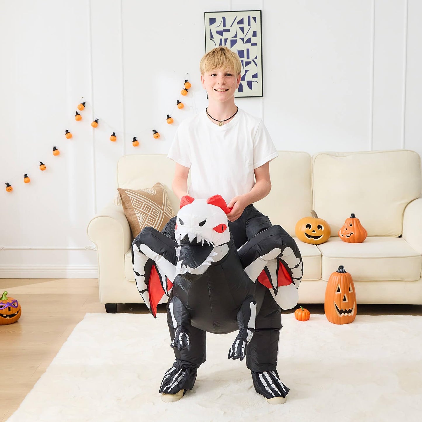 Aiwendish Halloween Skeleton Riding Inflatable Dinosaur Costume For 8 10 12 Kids Dragon Cosplay Blow Up Ride On T-Rex