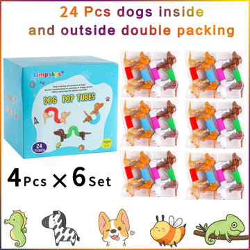 Easter Egg Fillers, Dog Pop Tubes, Easter Basket Stuffers, Dog Fidgets, Stretch Dog Toy, Dog Party Favors,Small Toys,Dog Toys For Kids,Autism Sensory Products(24 Pcs Dog)