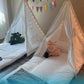 Wilwolfer Teepee Tent for Kids - 4 Pack Portable Playhouse with Star Lights & Color Flags, White Polyester - Toddler Reading Nook Gift