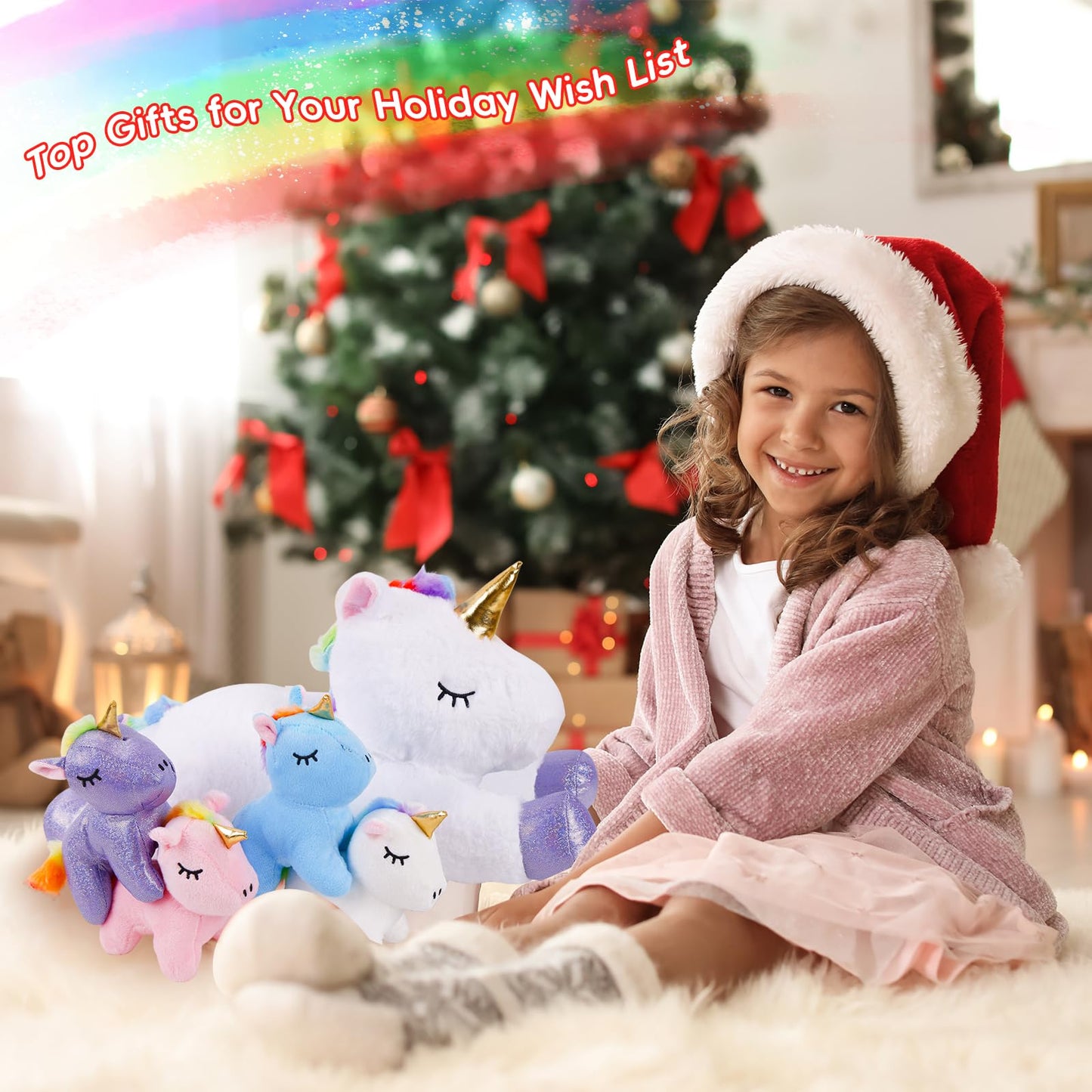 5 Pieces Magical Creature Stuffed Animals For Girls, 1 Big Mommy With 4 Mini Babies, Soft Plush Toys For Kids Ages 3 And Up,Grea