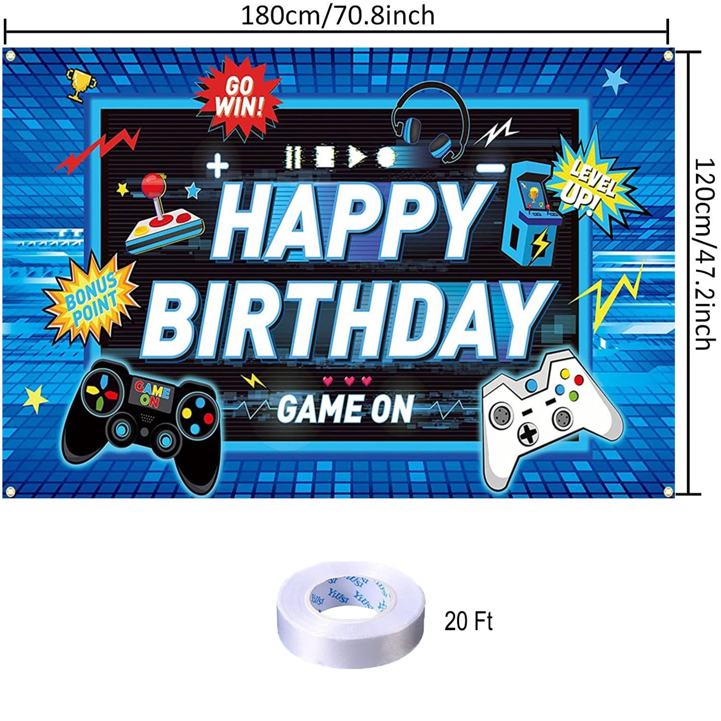 Game Happy Birthday Backdrop Decorations Blue Game Happy Birthday Banner Level Up Gaming Birthday Photo Background For Home Indo
