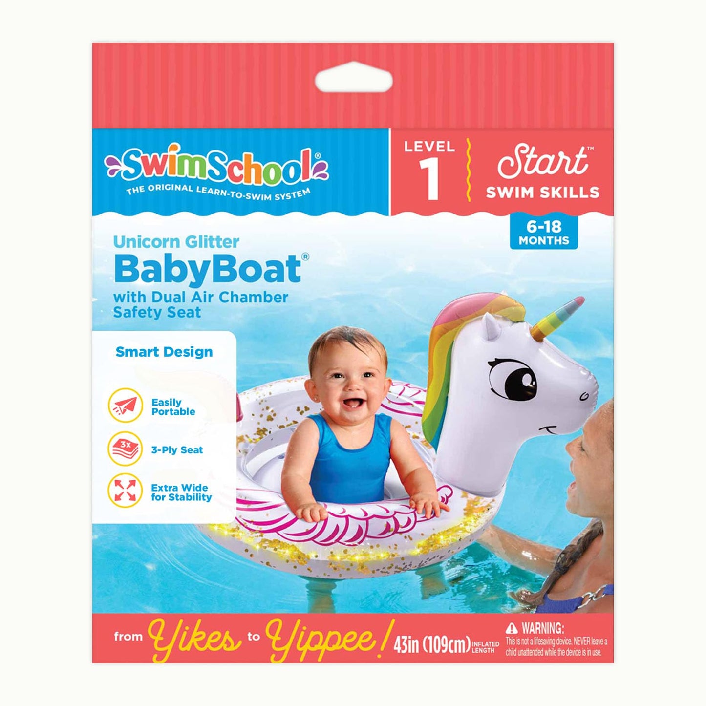 Aqua Unicorn Glitter, Baby Swim Float With Splash & Play Activity Center Safety Seat, Babyboat