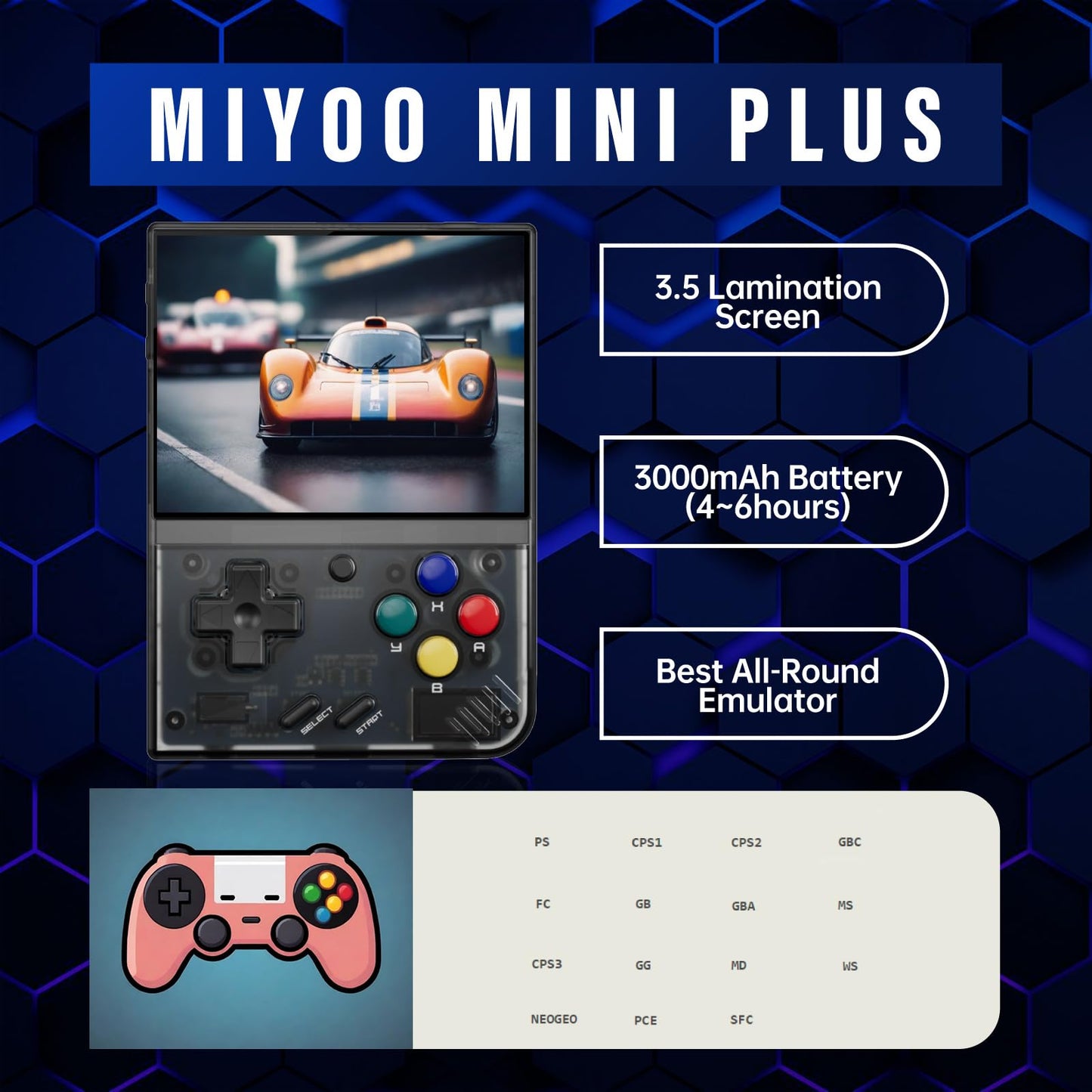 Miyoo Mini Plus, Retro Gaming Console With 64G Memory Card, 3.5-Inch Ips Screen, 3000Mah Long Endurance Battery,With Storage Cas