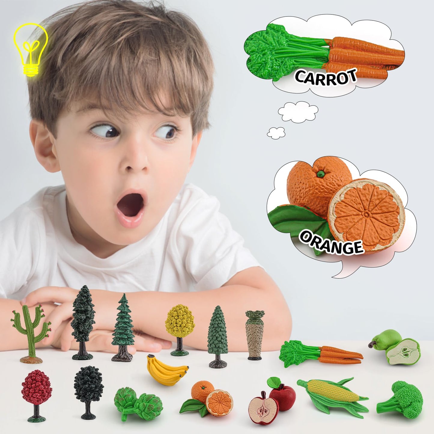 LC JoyCre Toy Trees, Plastic Play Trees, Vegetables and Fruits for Toddlers, School Projects, Kids Learning, Realistic Food Figu