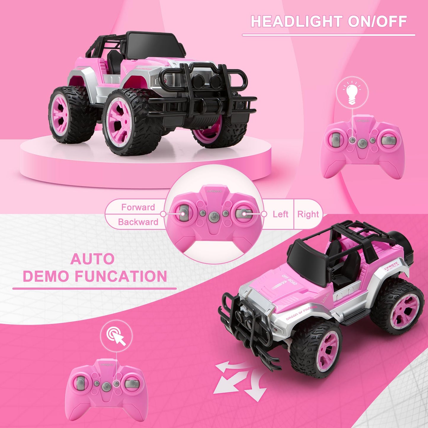 Carox Remote Control Car for Girls, Pink RC Car with Doll and Sticker for Ages 6-10 Years Old Girls, 80 mins with Rechargeable B