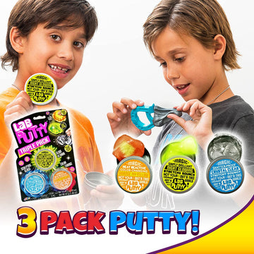 Ja-Ru Lab Putty Bundle Set (1 Pack, 3 Units Assorted) Glow In The Dark Slime, Clear Putty, Bouncing Putty, Attracts To Magnet, C