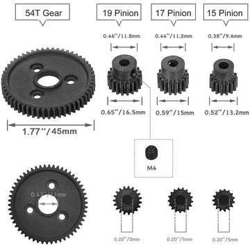 Globact 54T 0.8 32 Pitch Metal Steel 3956 Spur Gear with 15T/17T/19T Pinions Gear Set for Traxxas Slash 4x4 4WD/2WD VXL Rally VX