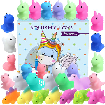 Pokonboy 30 Pcs Squishies Mochi Toys, Mini Kawaii Squishy Dinosaur Animals Squeeze Stress Relief Toys Easter Basket Stuffers Christmas Birthday For Kids