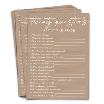 Wybgno Bridal Shower Games Cards, Twenty Questions about The Bride, Engagement Party Wedding Games for 25 Guests, Minimalist Bro