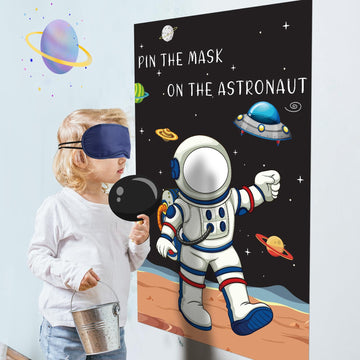 Pin The Mask On The Astronaut Party Games For Kids Space Party Game Astronaut Birthday Party Supplies Solar System Outer Space Themed Party Decorations, Large Space Games Poster With 24 Mask Stickers