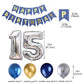 15Th Birthday Party Decoration For Boys, Happy Birthday Banner Blue Number 15 Birthday Balloons Metallic Silver Blue Gold Latex