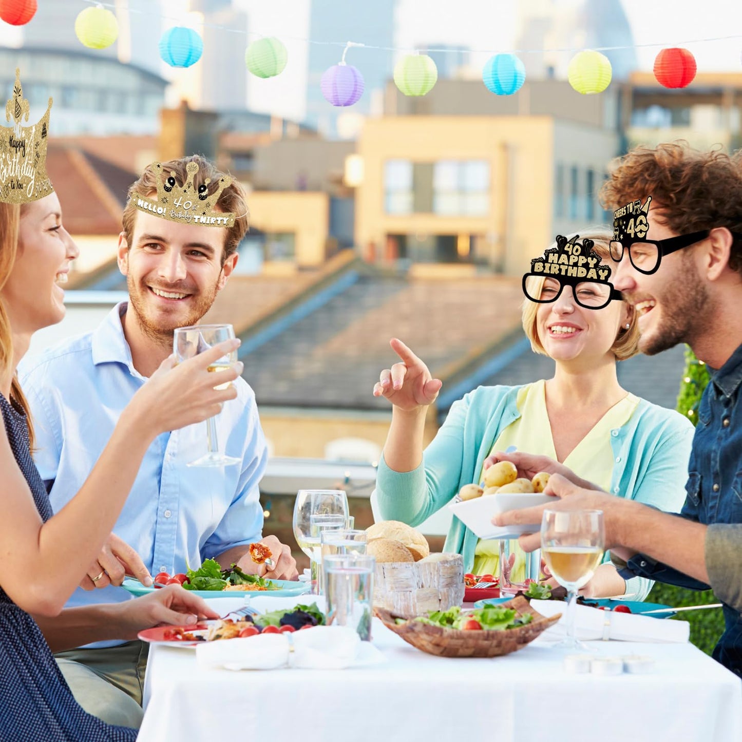 12 Pieces Birthday Decorations Set,40th Stylish Birthday Paper Eyeglasses 40th Birthday Sunglasses Celebratory Birthday Hats Pho