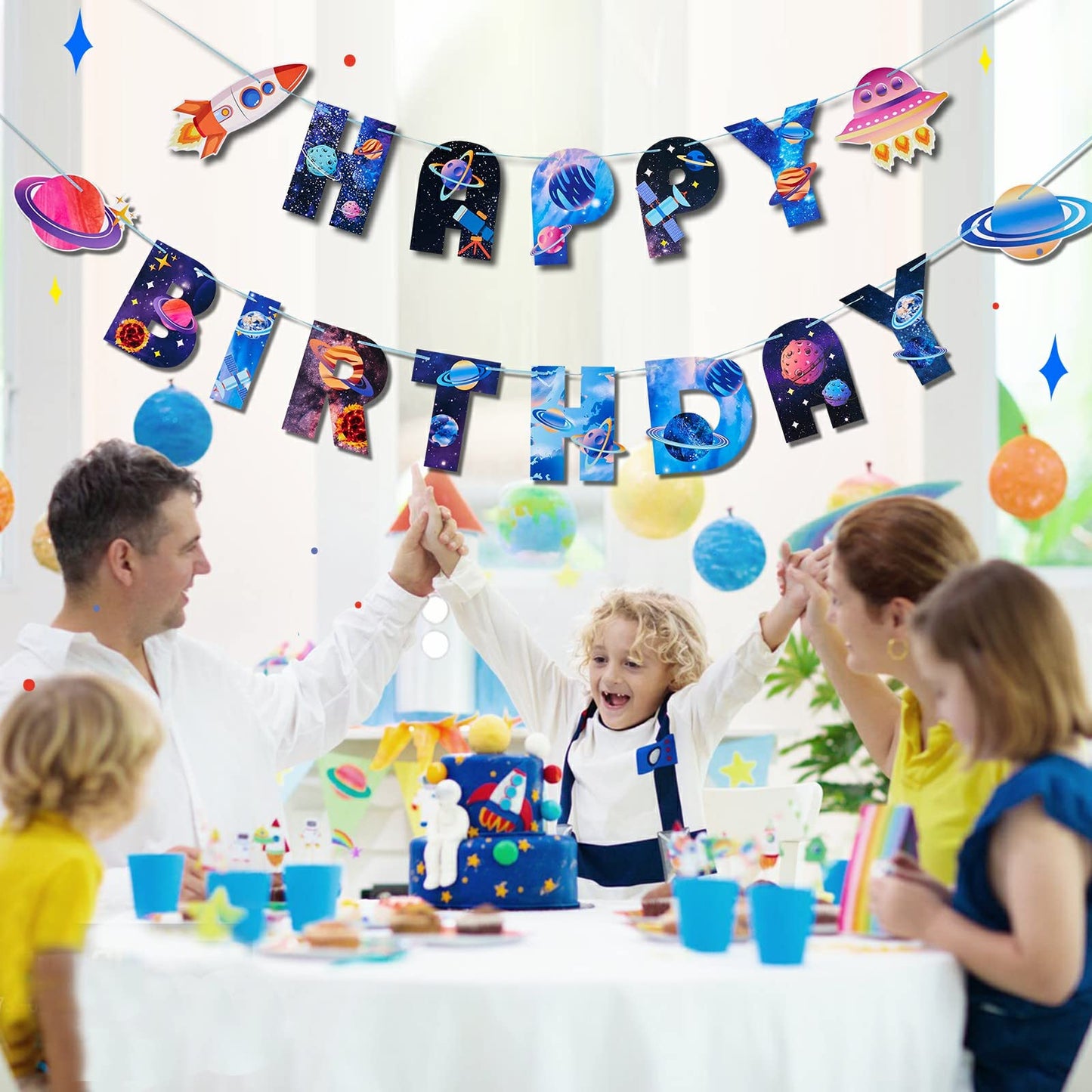 Sunbeauty Universe Outer Space Theme Birthday Banner Galaxy Happy Birthday Party Decoration Space Birthday Decorations Solar Sys