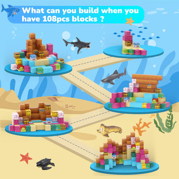 Dulsaera Magnetic Blocks 110Pcs With 6 Animal Toys, Mine Ocean Building Blocks Set, Toys For Boys & Girls Age 6-8, Stem Montesso