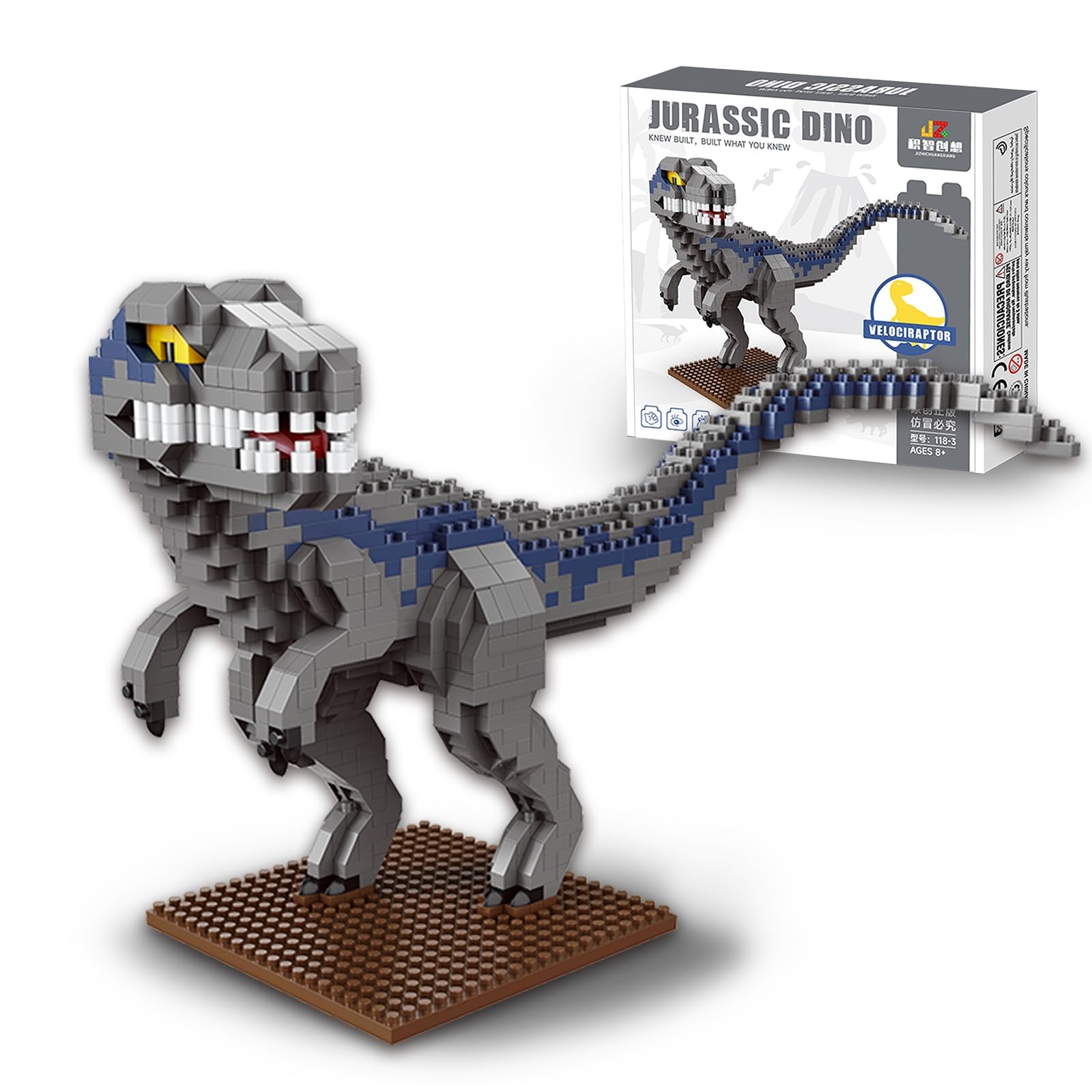 IBLOTIME Raptor Dinosaur Building Set - 870PCS, Jurassic Micro Bricks Dino Figures Model Kit with Display Base for Adults and Ki