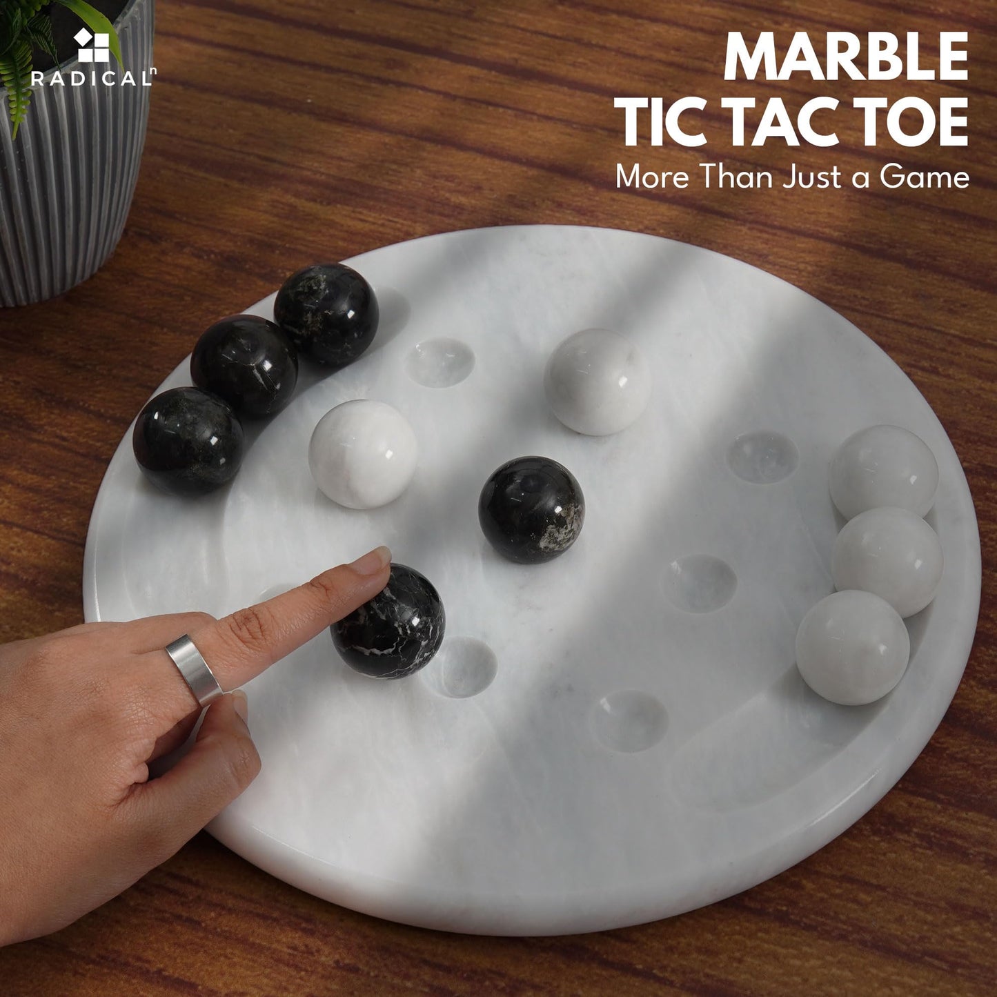 Radicaln Marble Tic Tac Toe 10'' Inches Black & White Handmade Family Board Games For Adults Ideal Decorative Marbles Game Set &